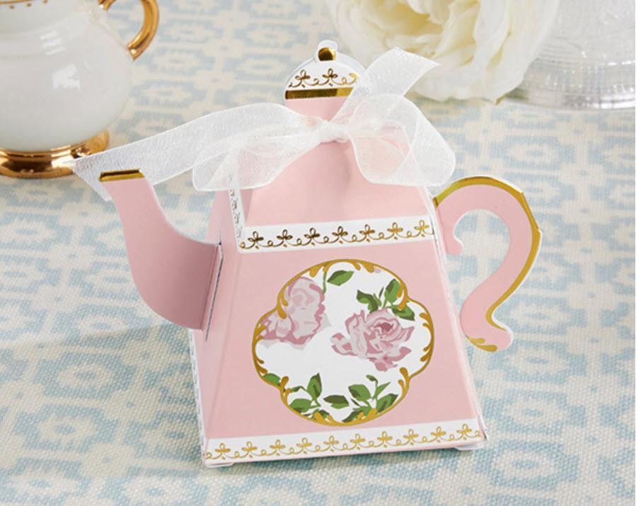 24 Pink Teapot Favor Boxes-Roses And Teacups