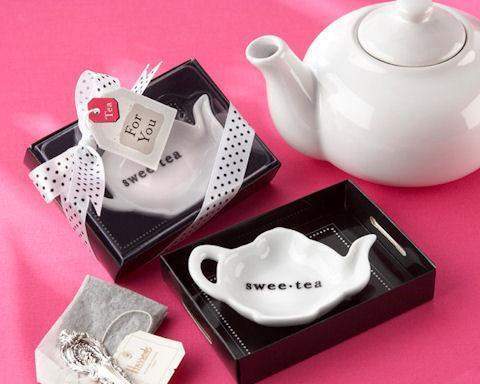 24 "Sweet-Tea" Ceramic Tea Bag Caddy in Tray Bridal Wedding Favor in Gift Box
