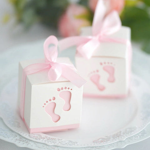 25 Pack | 2" Pink Footprint Baby Shower Party Favor Candy Gift Boxes