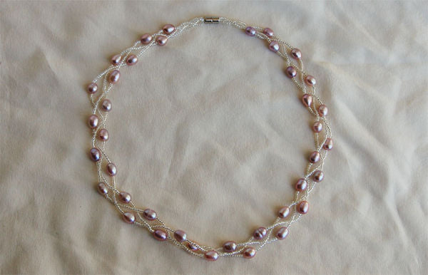 Full View 3 Strand Pink Pearl Necklace