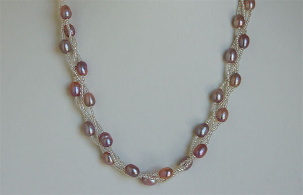 Three Strand Pink Pearl Necklace
