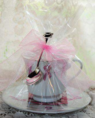 4 Pink Ribbon Tea Cup (Teacup) Favors