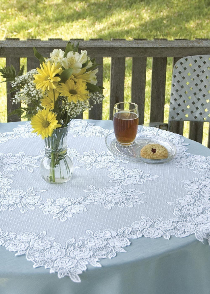 42" Round Tea Rose Lace Table Topper-Roses And Teacups