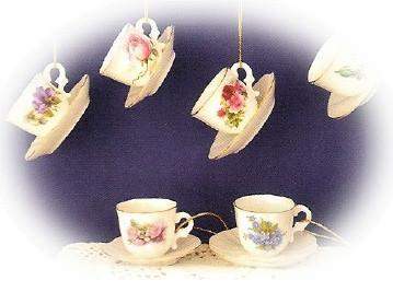 6 Assorted Floral Porcelain Tea Cup Ornaments-Roses And Teacups