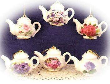 6 Assorted Floral Porcelain Teapot Ornaments-Roses And Teacups