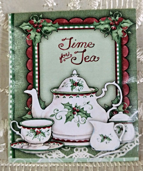 6 Tea Bags in Christmas Teapot Envelopes Favors-Roses And Teacups