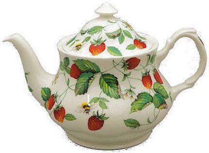 6C Alpine Strawberry English Bone China Teapot-Roses And Teacups