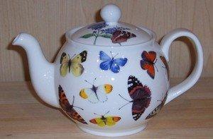 6C Butterfly Garden English Bone China Teapot-Roses And Teacups