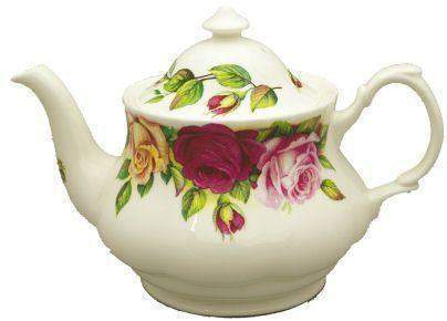 6C Garden Rose English Bone China Teapot-Roses And Teacups
