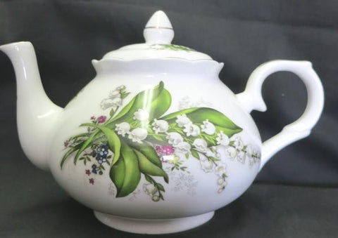 6C Lily of the Valley English Bone China Teapot-Roses And Teacups