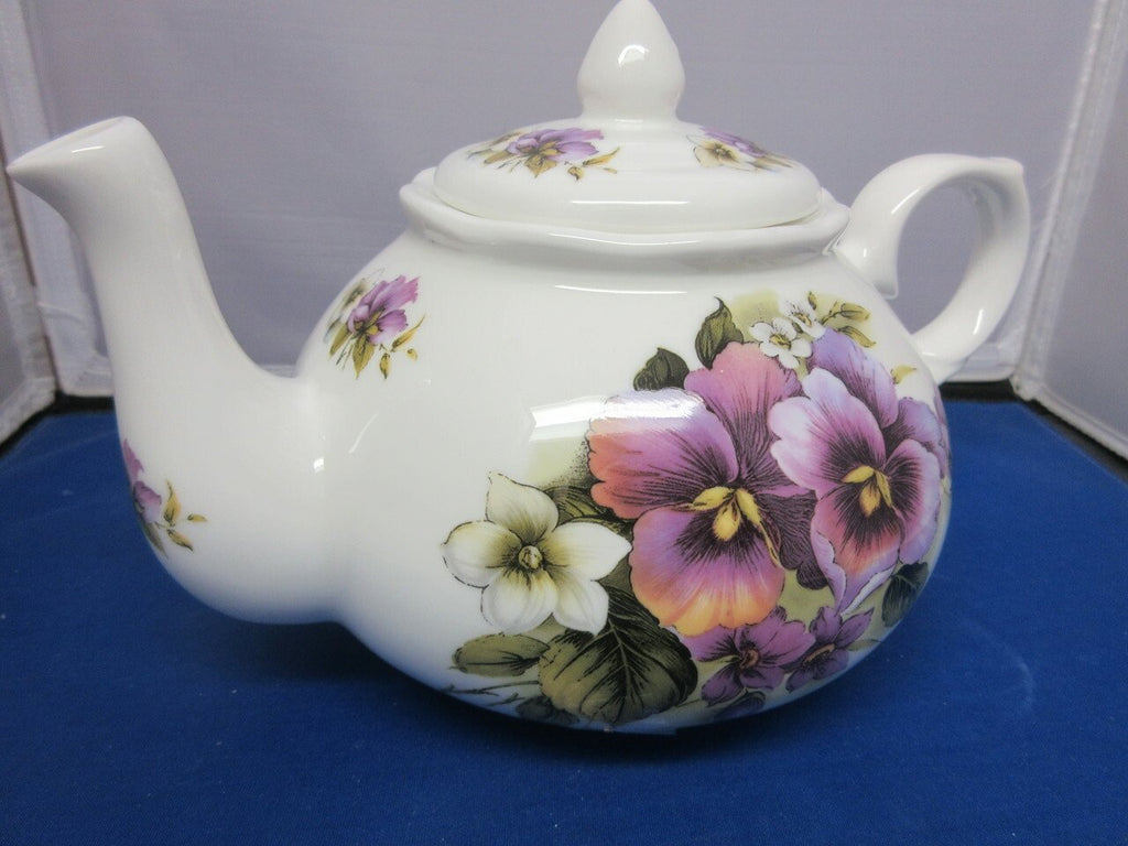 6C Pansy Amber English Bone China Teapot-Roses And Teacups