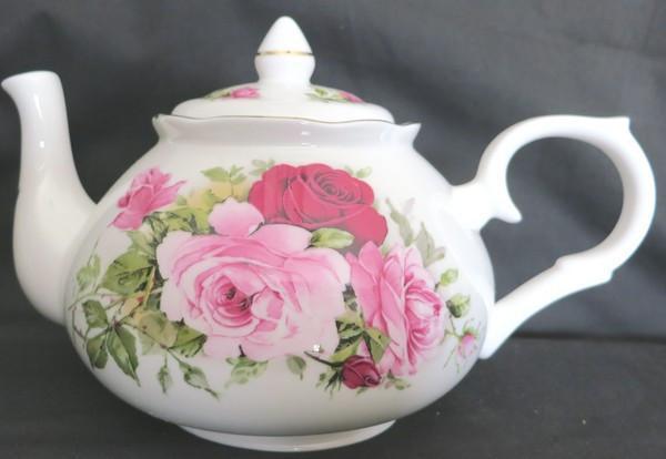 6C Summertime Pink English Bone China Teapot-Roses And Teacups