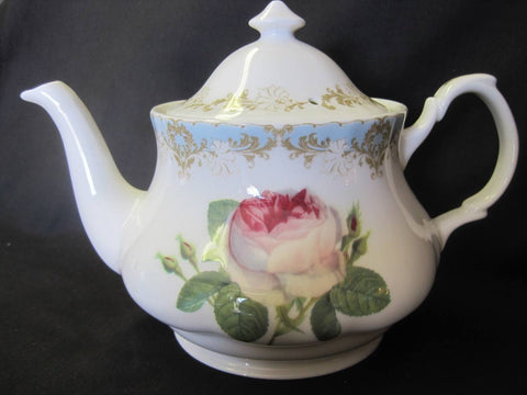 6C Vintage Rose English Bone China Teapot-Roses And Teacups