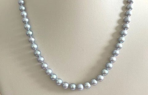 7mm AAA Round Chinese Akoya Silver Grey Pearls and 14K White Gold Clasp