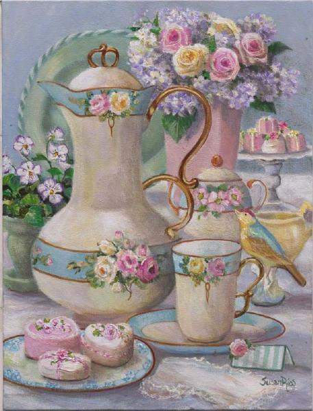 A Pastel Tea Susan Rios Keepsakes 8 x 10-Roses And Teacups