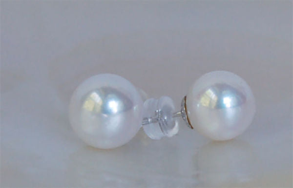 AAA+ 7.5-8mm Round Pearl Earring Stud with 18K White Gold