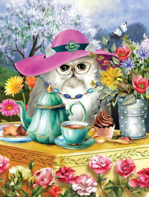 Afternoon Tea With Ms Kitty 300 pc Puzzle-Roses And Teacups
