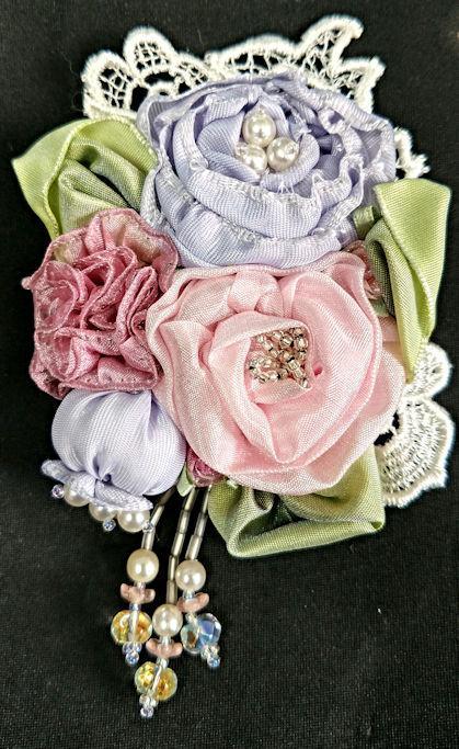 Alice Beaded Satin Corsage Brooch-Roses And Teacups