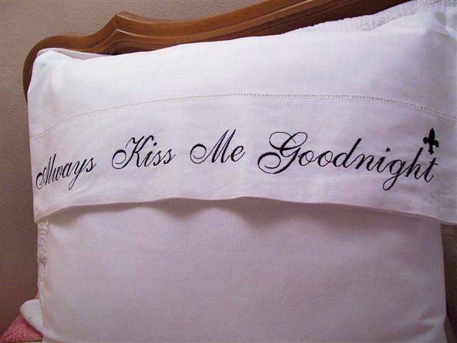 Always Kiss Me Goodnight Embroidered Standard Pillow Cases Set of 2-Roses And Teacups