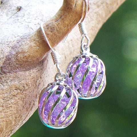 Amethyst Broken Reclaimed Antique Glass Cage Earrings-Roses And Teacups
