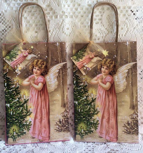 Angel Gift Bag with Hang Tag Includes Wearable Angel Pin-Roses And Teacups