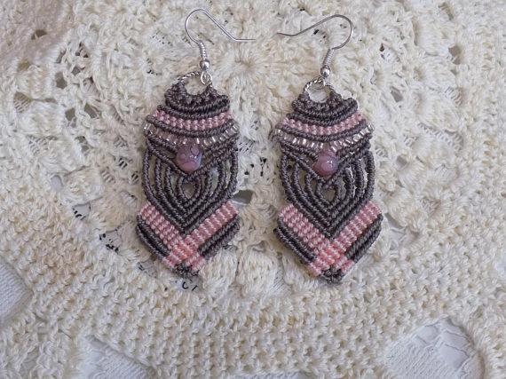 Antique Dream Macrame Earrings-Roses And Teacups