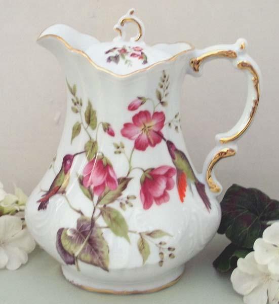 Antique Scroll Hummingbird Porcelain Teapot-Roses And Teacups