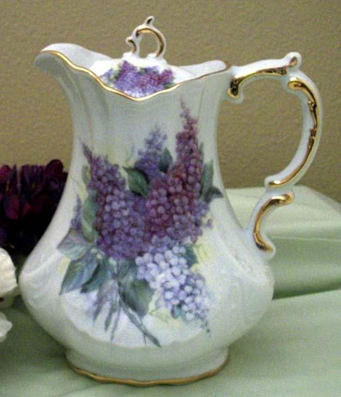Antique Scroll Lilac Bouquet Porcelain Teapot-Roses And Teacups