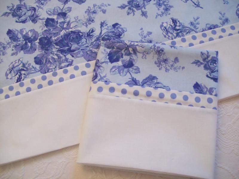 April Cornell Blue Roses Pillow Cases Set of 2-Roses And Teacups