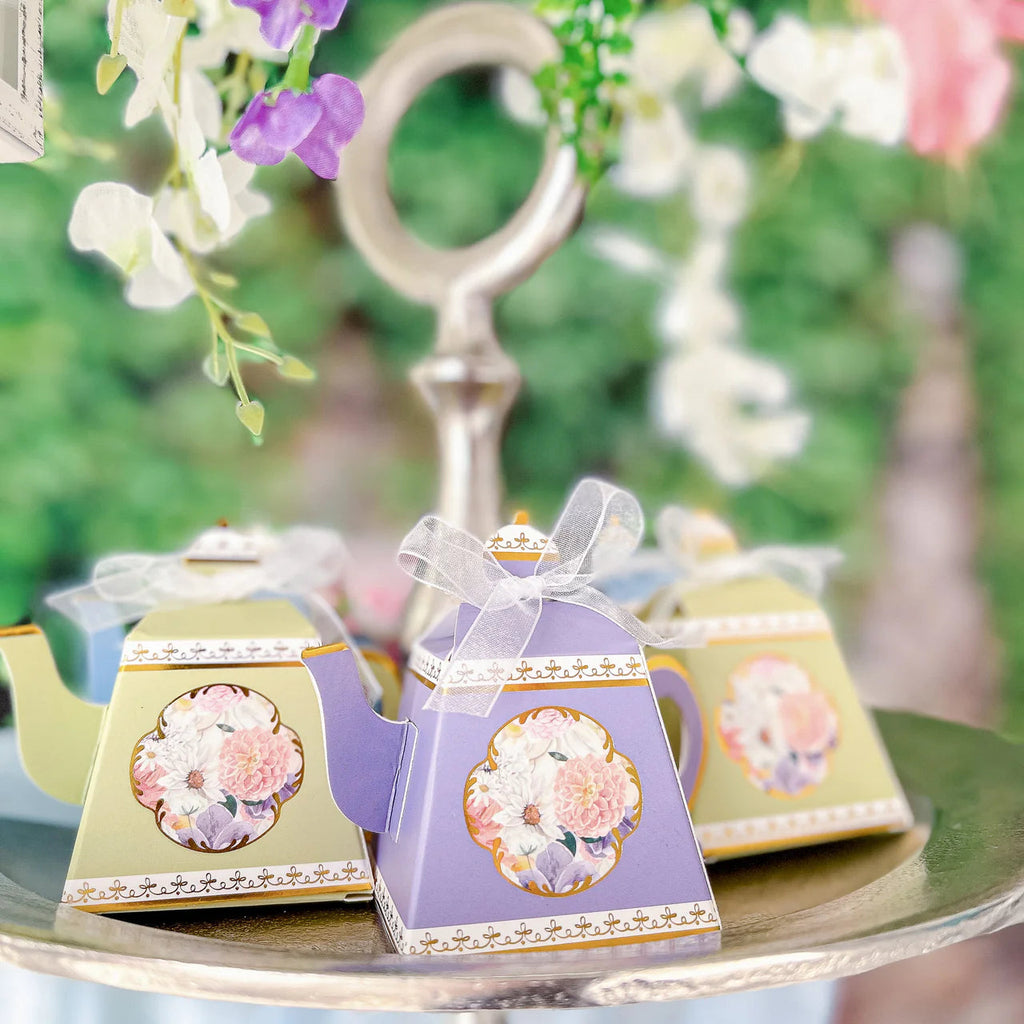 Assorted Colors Tea Time Whimsy Teapot Favor Box Set of 24