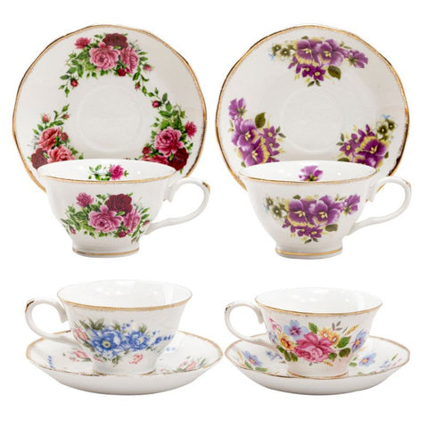 Assorted Vintage Floral Tea Cups and Saucers Set of 4 ON SALE!!