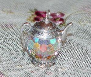 Austrian Crystal Sterling Silver Medium Teapot Charm-Roses And Teacups