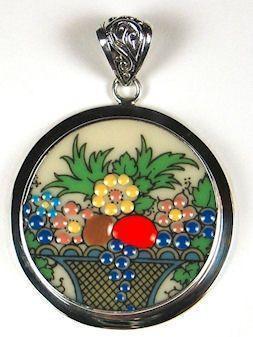 Autumn Fruit Sterling and China Basket Pendant