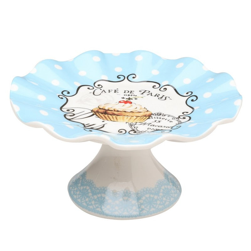 Baby Blue Polka Dot Porcelain Cake Stand-Roses And Teacups