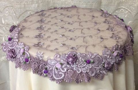 Beaded Lace Small Table Topper Lavender - Only 1 Available-Roses And Teacups