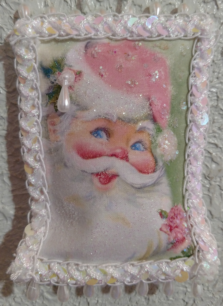 Beaded Pillow Santa Ornament - Tassel Santa-Roses And Teacups
