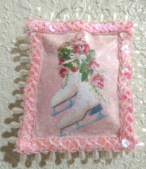 Beaded Skates Pillow Ornament-Roses And Teacups