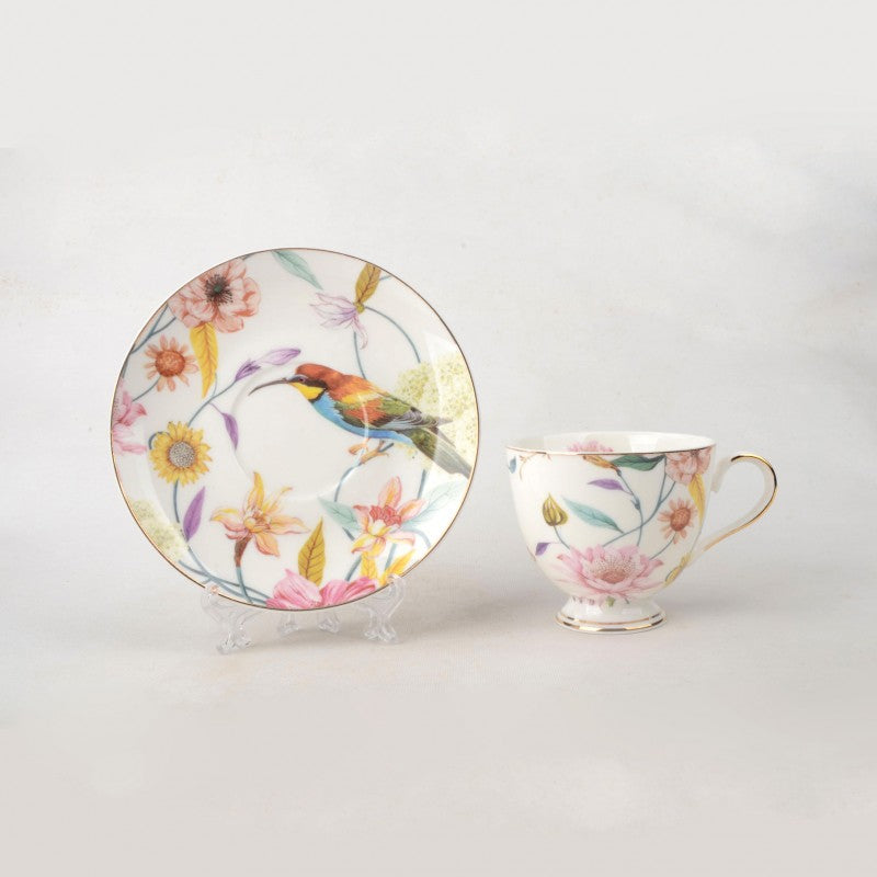 Beautiful Bird of Paradise Porcelain Teacups Tea Cup and Saucers Assorted Colors Set of 4-Roses And Teacups