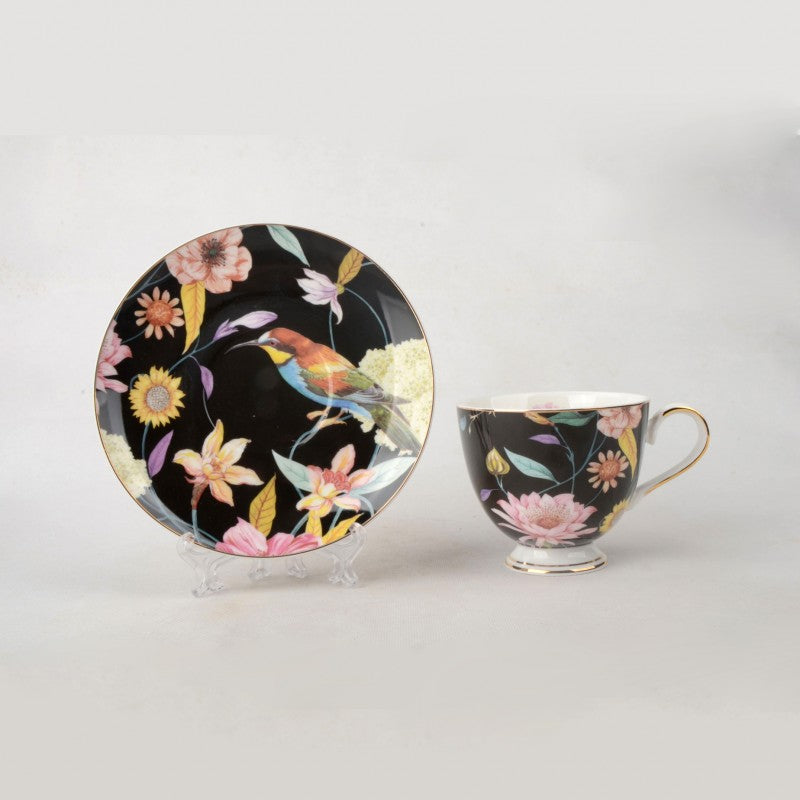 Beautiful Bird of Paradise Porcelain Teacups Tea Cup and Saucers Assorted Colors Set of 4-Roses And Teacups