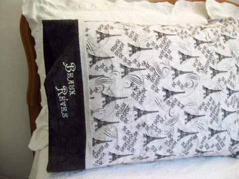 Beaux Reves Eiffel Tower Embroidered Pillow Cases Set of 2-Roses And Teacups