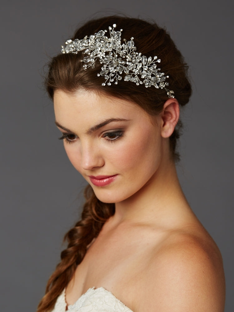 Best-Selling Wedding Hair Vine with Lavish Crystals Sprays 4380H-CR-S-Roses And Teacups