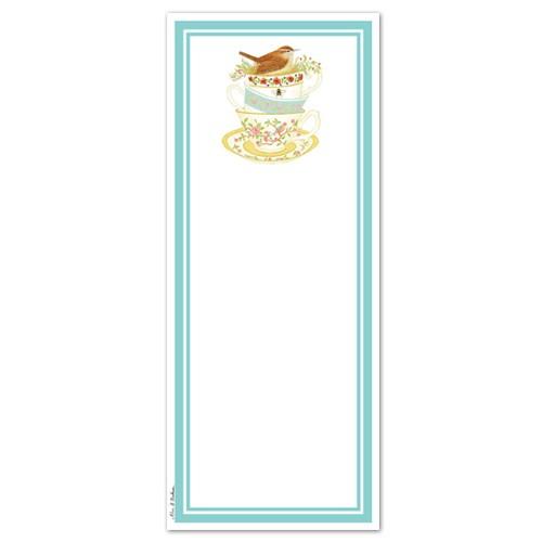 Bird on Stacked Tea Cups Magnetic Shopping List Notepad-Roses And Teacups