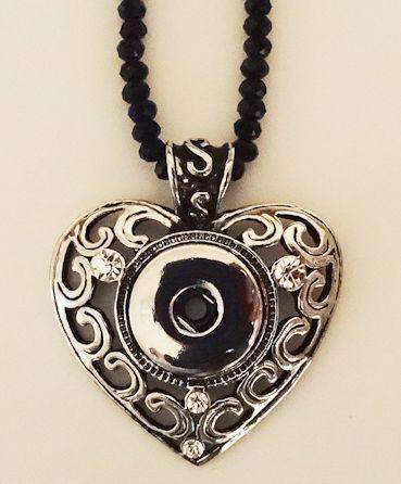Black Heart Pendant with Black Crystal Beads-Roses And Teacups