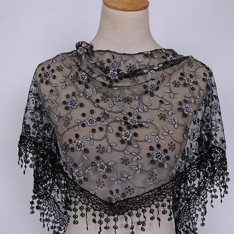 Black Lace Floral Triangle Scarf