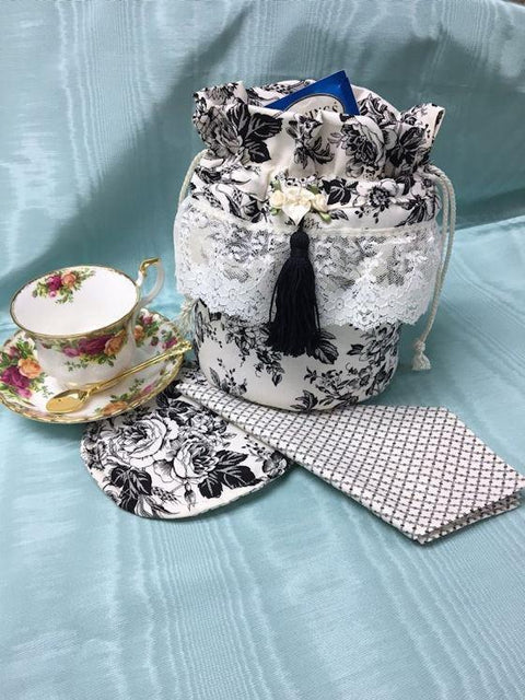 Black Rose Tea Cup Carrier Tote-Roses And Teacups
