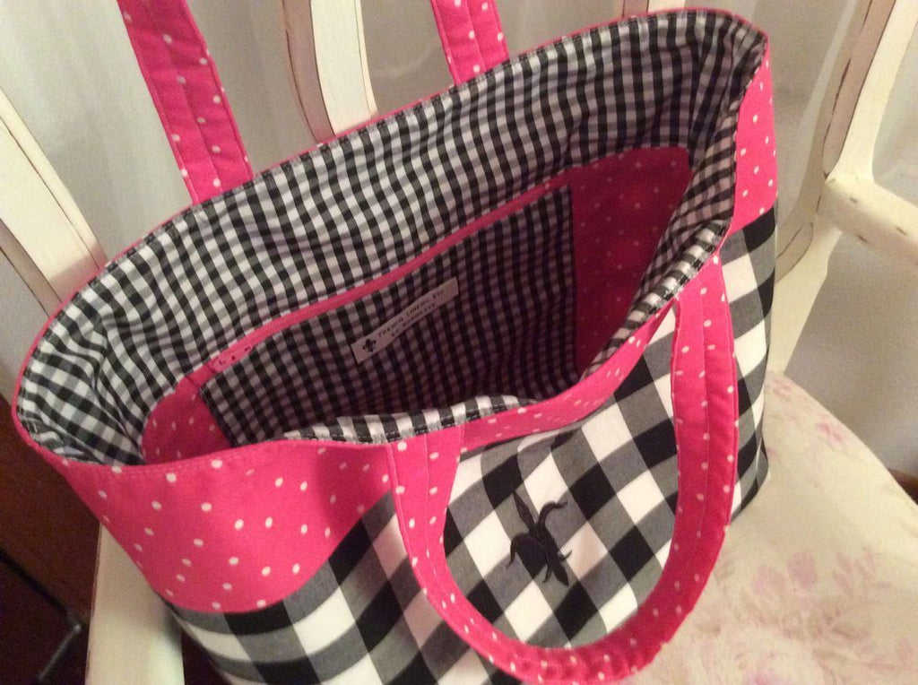 Black and White Gingham 3 Piece Monogrammed Travel Set-Roses And Teacups