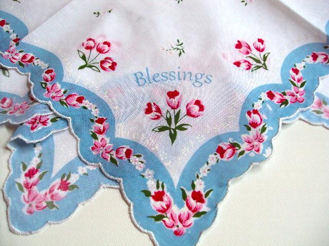Blessings Vintage Style Cotton Hankie-Roses And Teacups