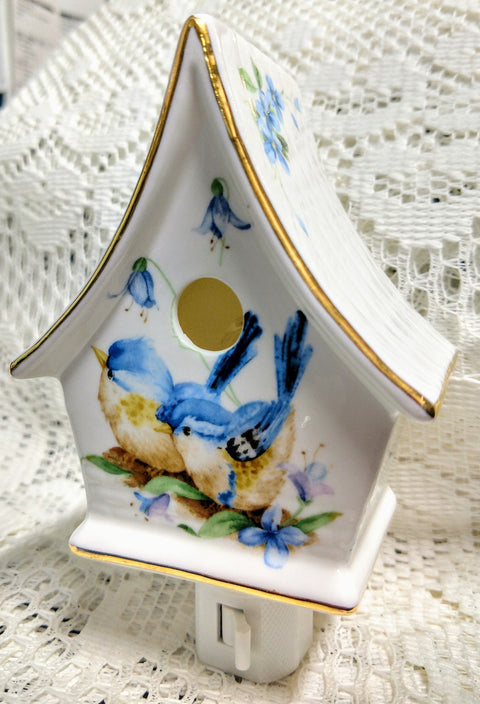 Blue Bird Porcelain Birdhouse Nightlight-Roses And Teacups