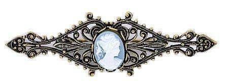 Blue Cameo Jewelry Bar Pin-Roses And Teacups