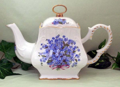 Blue Forget Me Not 8 Cup Square Porcelain Teapot-Roses And Teacups